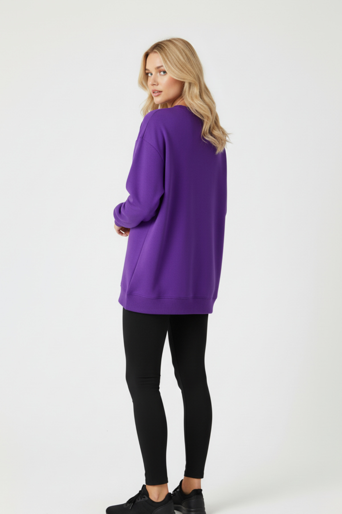 KOZİA OUTDOORS Baskısız Basic Oversize Bisiklet Yaka Şardonlu Unisex Rahat Kalıp Sweatshirt görsel 3