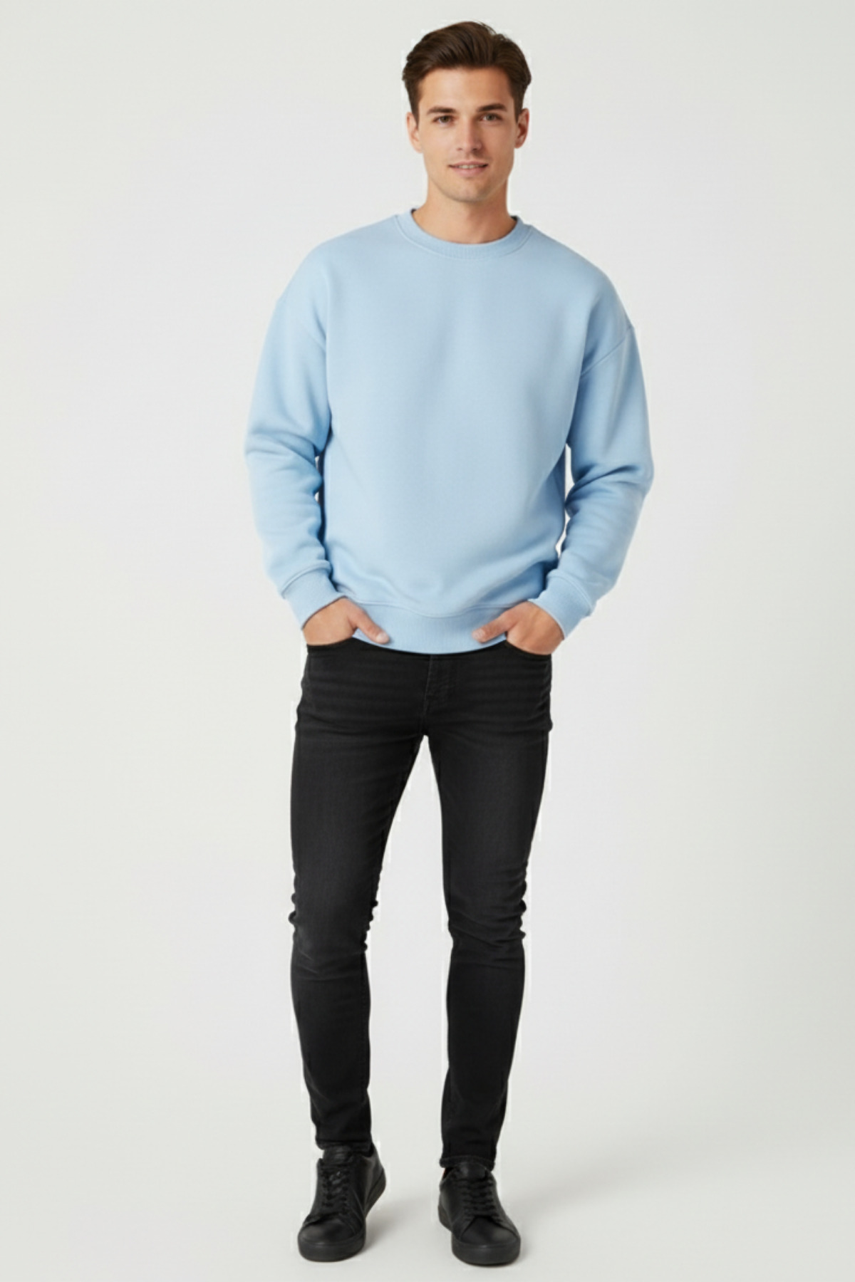 KOZİA OUTDOORS Baskısız Basic Oversize Bisiklet Yaka Şardonlu Unisex Rahat Kalıp Sweatshirt görsel 2