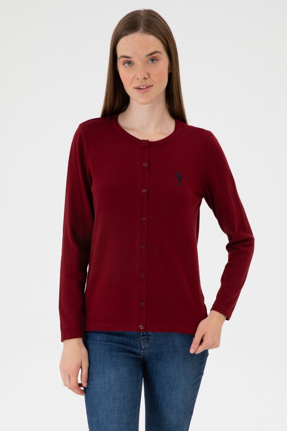 U.S. Polo Assn.  Kadın Bordo Basic Triko Hırka 50313624-VR014 - Görsel 3