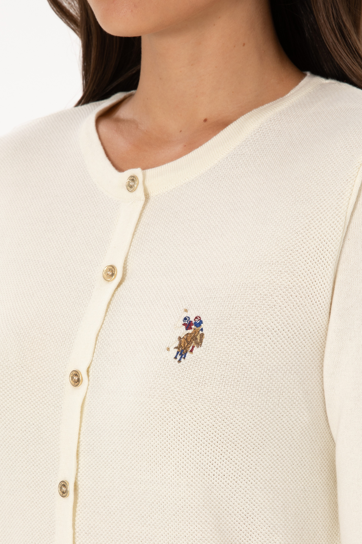 U.S. Polo Assn.  Kadın Krem Basic Triko Hırka 50307737-VR256 - Görsel 7