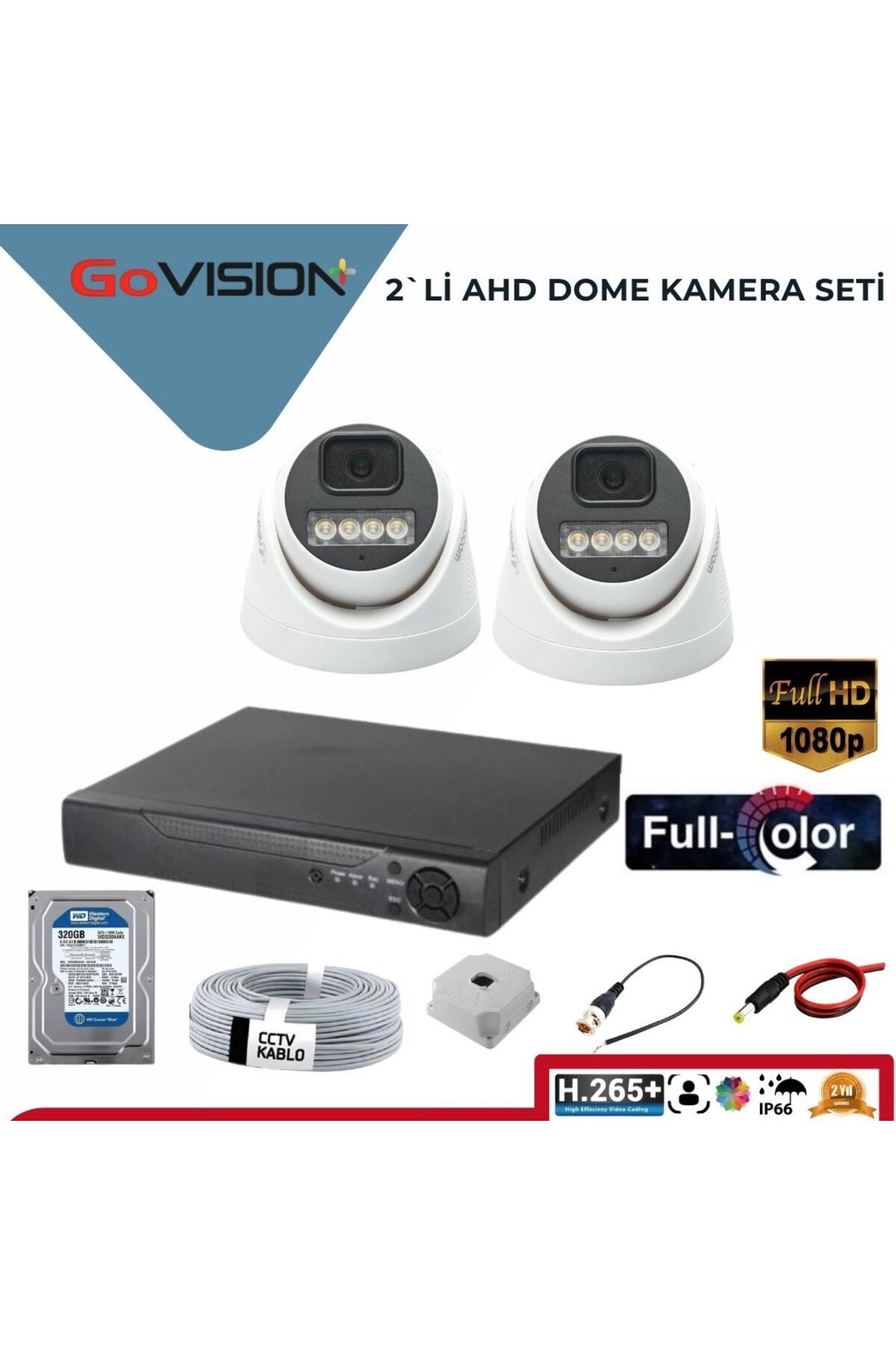 Go Vision 2'li Dome Kamera Seti 2 Mp 3.6mm Full Color Serisi