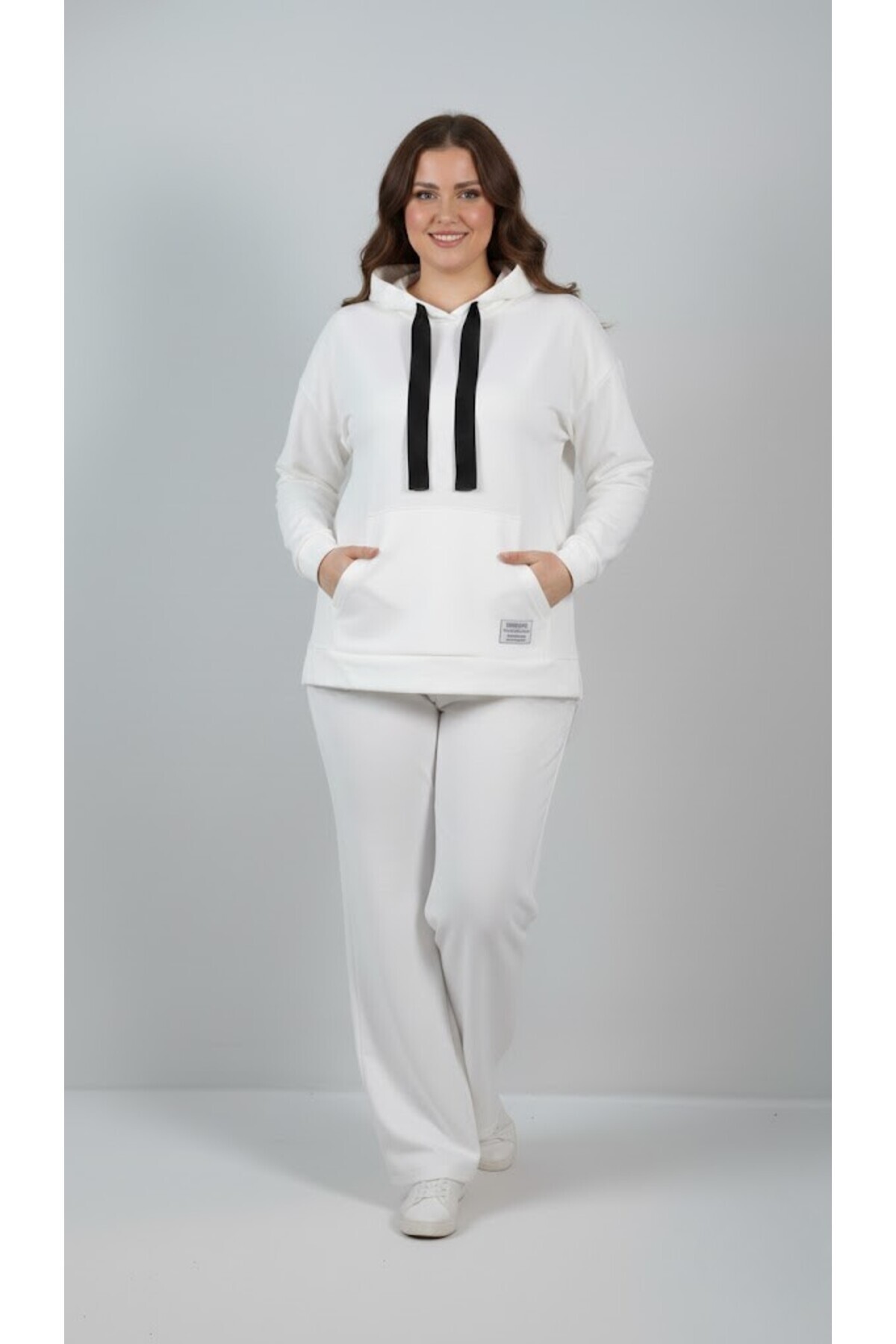 Koza Butik Kadın Büyük Beden Uzun Kollu Kapüşonlu Eşofman Takımı 8228-26