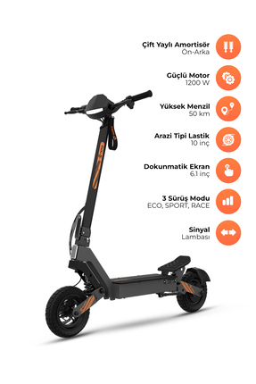PiranTech Yadea G10 Elektrikli Scooter 800W-1200W Güç – 50KM Menzil, Dokunmat...