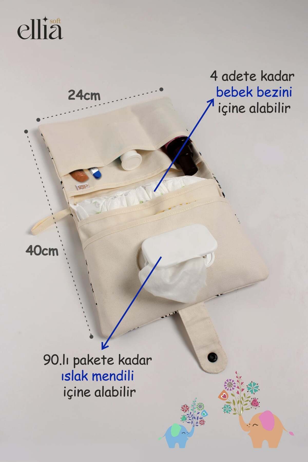 Ellia Soft MomEase1 Anne Bebek Bakım Çantası | Yenidoğan Alt Açma & Düzenleyici Organizer