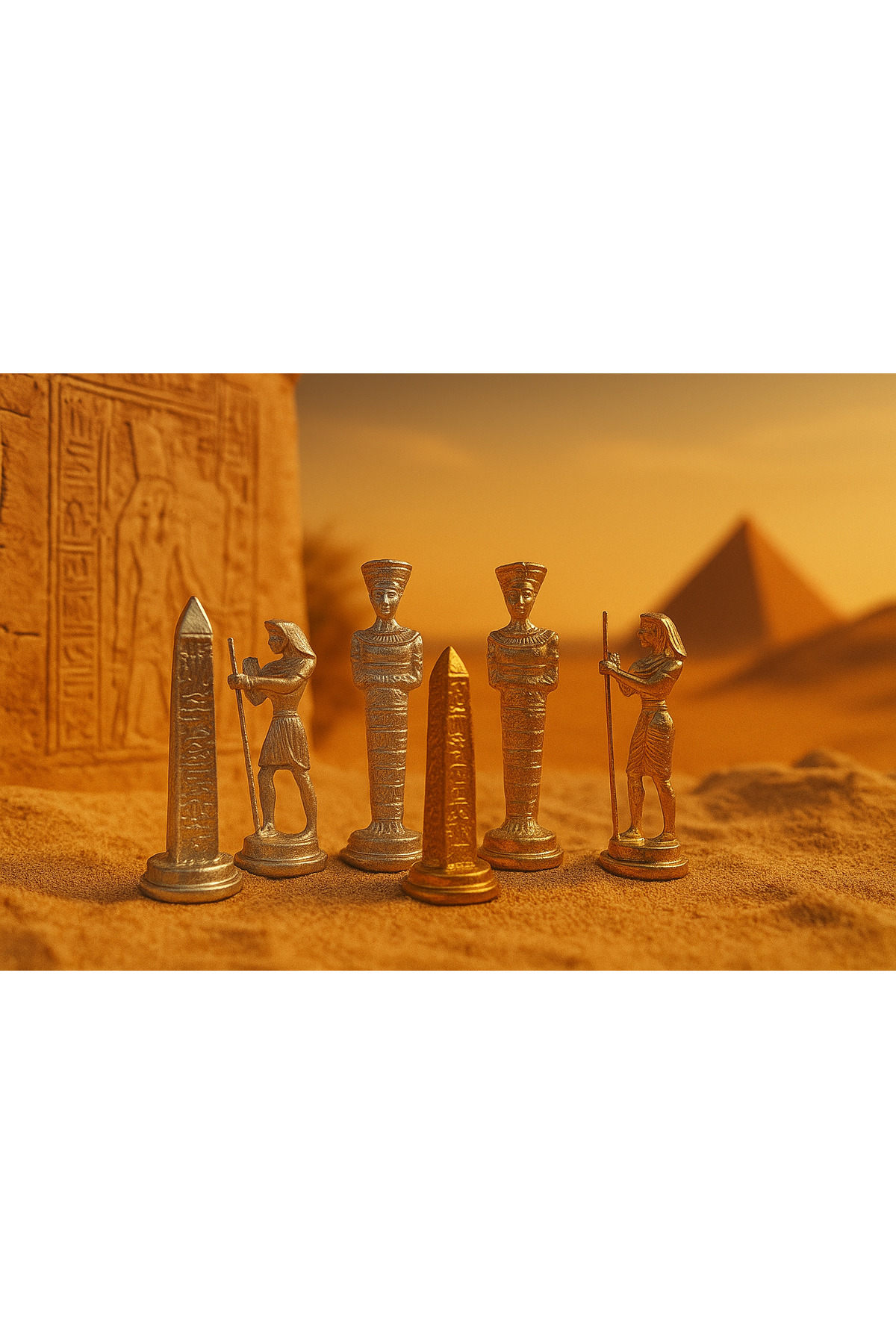 ŞIK VE MUTLU El Yapımı Kalaylı Dekoratif Satranç Taş Figürleri Antik Mısır