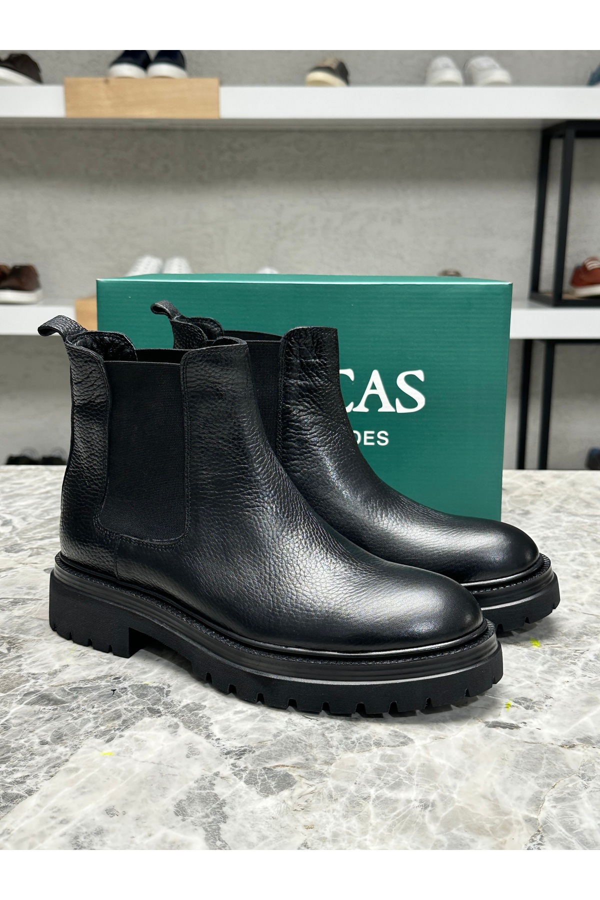 Caffcas  Hakiki Deri Siyah El Yapımı Chelsea Erkek Bot 5309