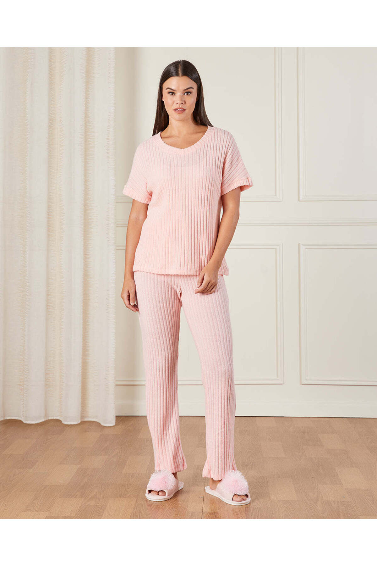 REDTAG Women Pink Knitted Pyjama Set (2 Piece)