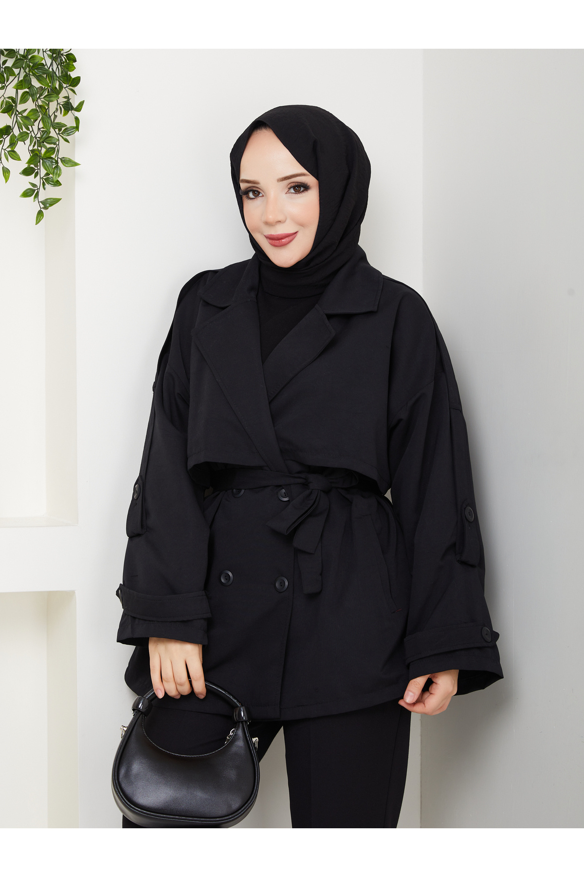 RACE FASHİON Düğme Detaylı Kemerli Oversize Trençkot RC853107 görsel 5