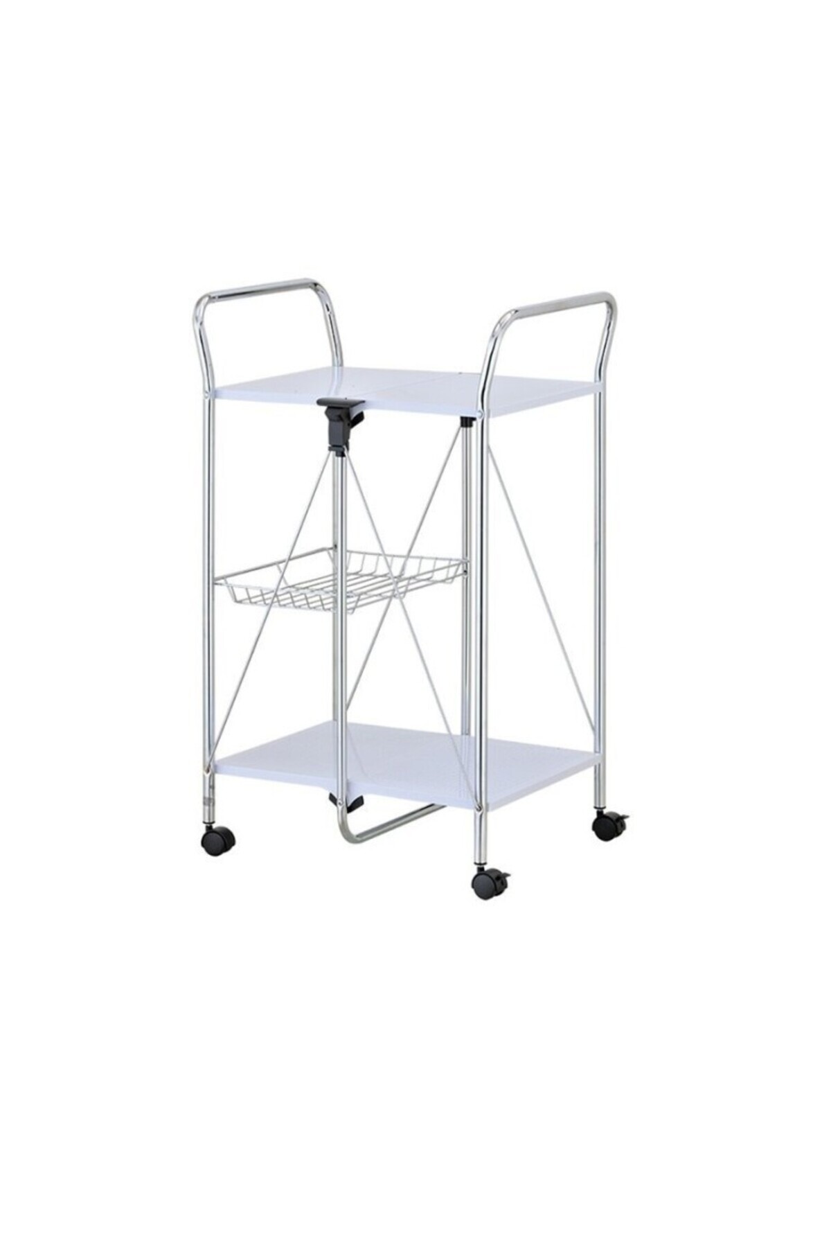 Saban Beyaz, Katlanabilir Tekerlekli Metal Raflı Servis Arabası