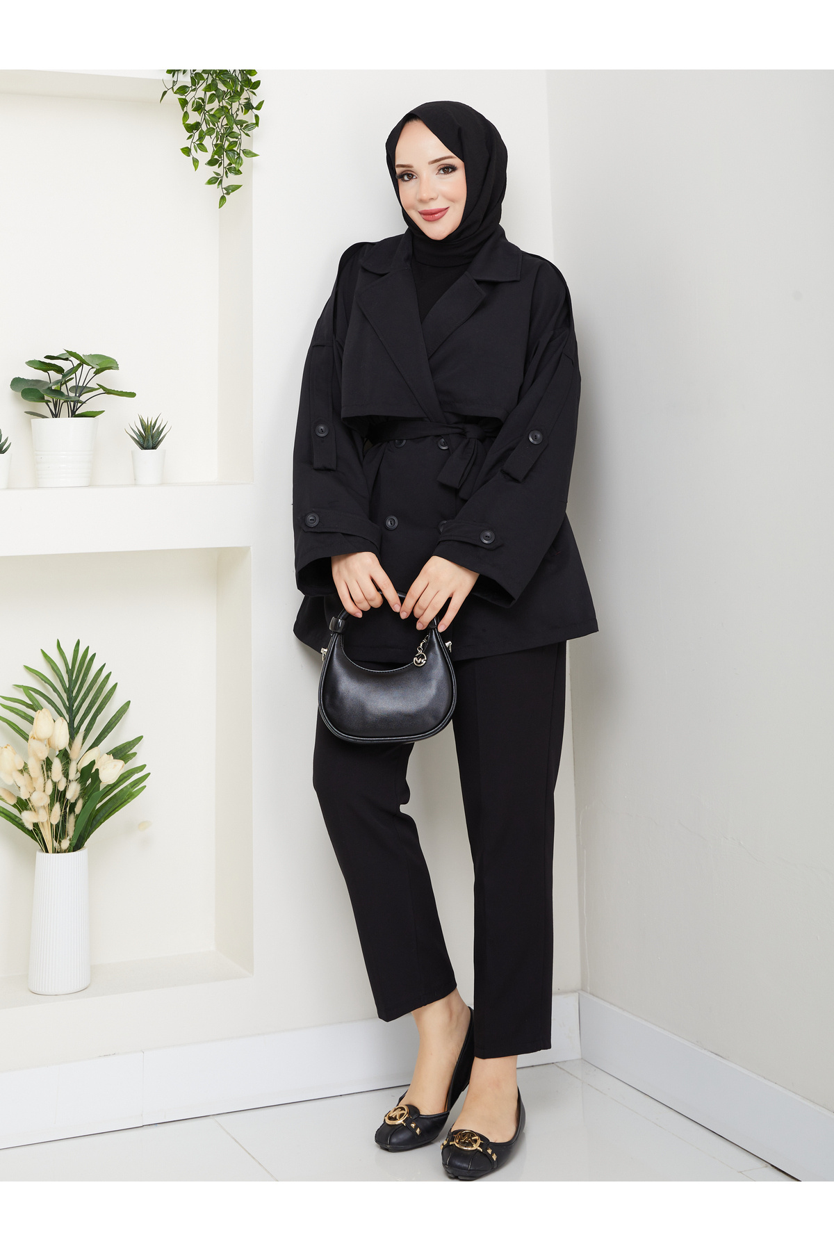 RACE FASHİON Düğme Detaylı Kemerli Oversize Trençkot RC853107 görsel 3