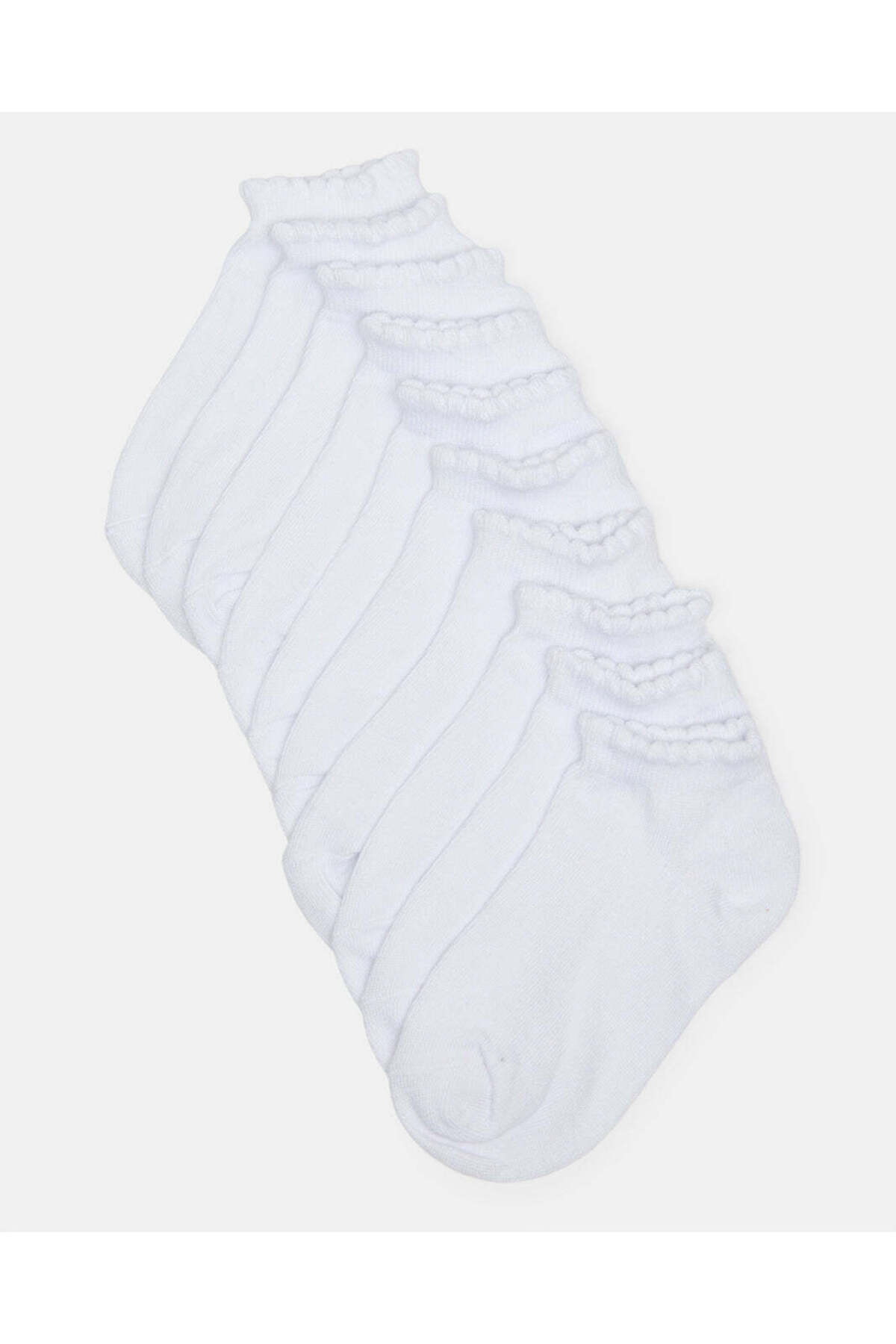REDTAG Girls White Low Ankle Socks With Scallop Edge Welt (5 Pairs)