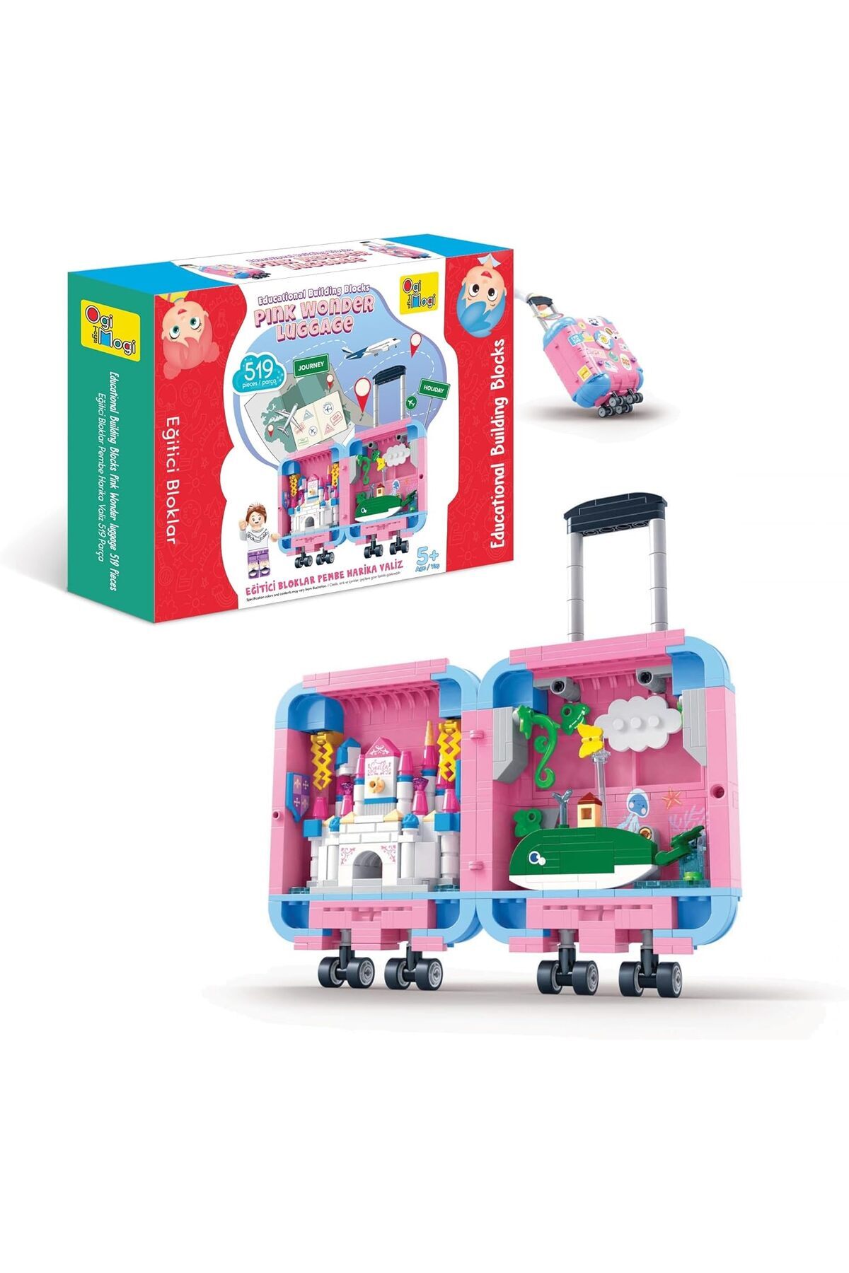 بلوک‌های آموزشی اسباب‌بازی – چمدان شگفتی صورتی (۵۱۹ قطعه)