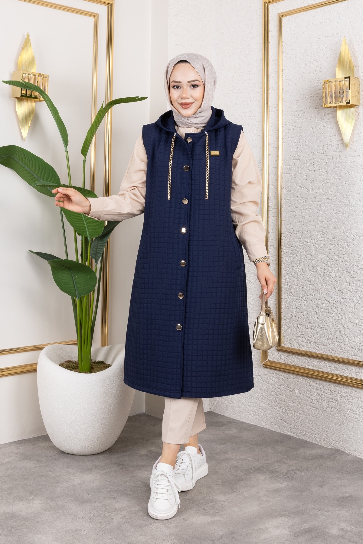 Moda MSK Arma Detaylı Kapüşonlu Kapitone lacivert Yelek