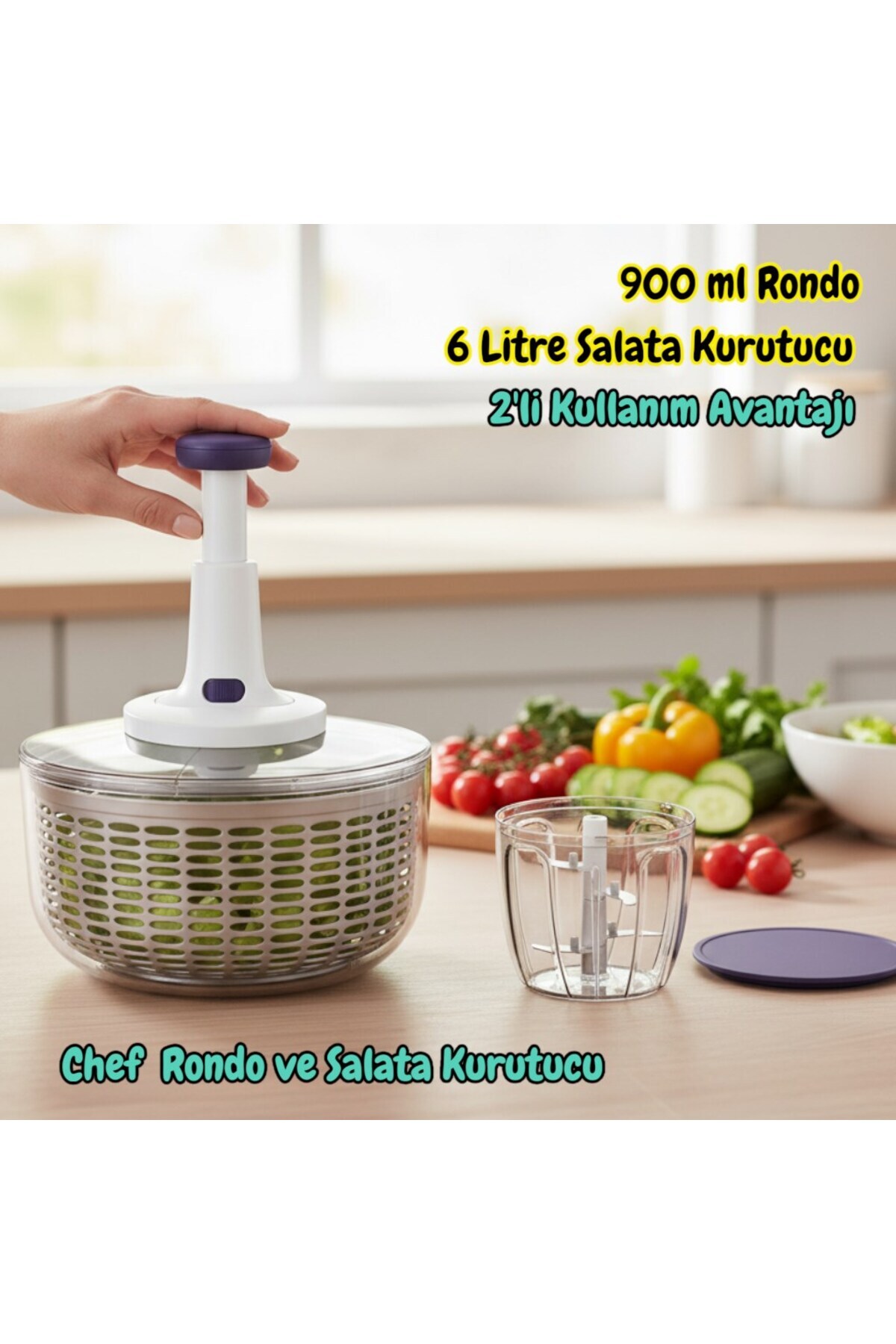 Technow VP-907 900 ml Chef Rondo & 6 Litre Salata Kurutucu