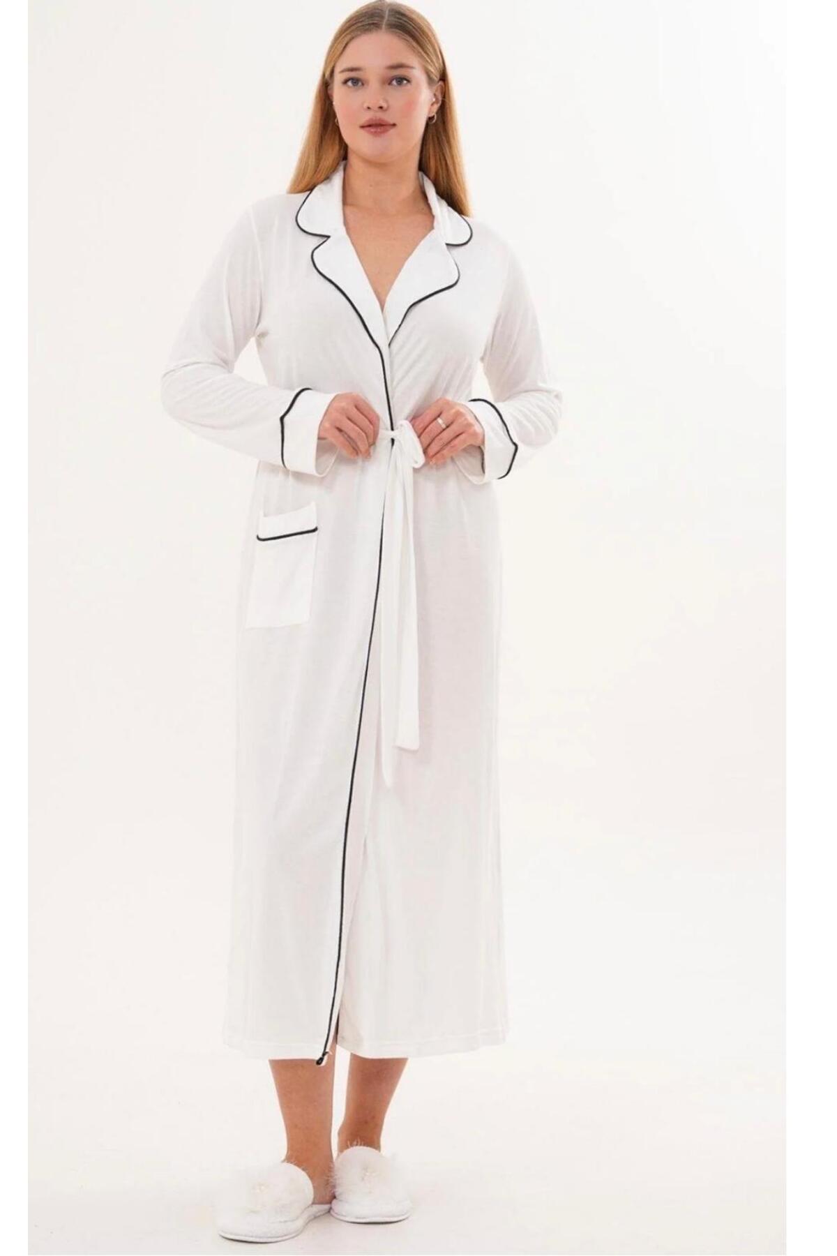 EM&FA TEKSTİL Yaka Detaylı Kadın Sabahlıklı Gecelik