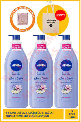 NIVEA Kiraz Çiçeği Jojoba Yağlı Hassas Ciltler Vücut Losyonu 3x400 mL Nemlend...