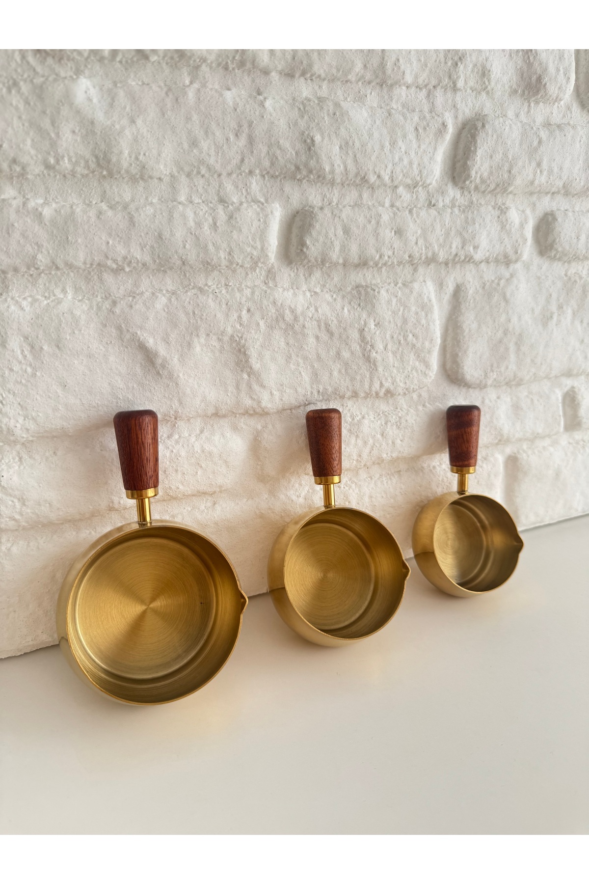 3lü Mini Akasya Saplı Çelik Yuvarlak Ölçü Kaşığı Kalıbı 60 ml / 120 ml /180 ml