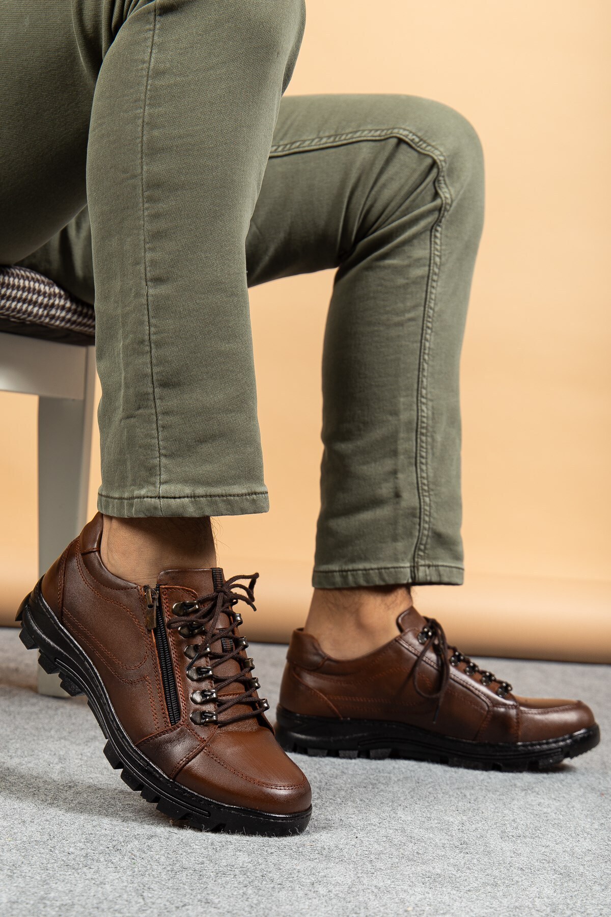 depderi Hakiki Deri, Kışlık Suya Dayanıklı, Sıcacık Erkek Deri Fermuarlı Ayakkabı