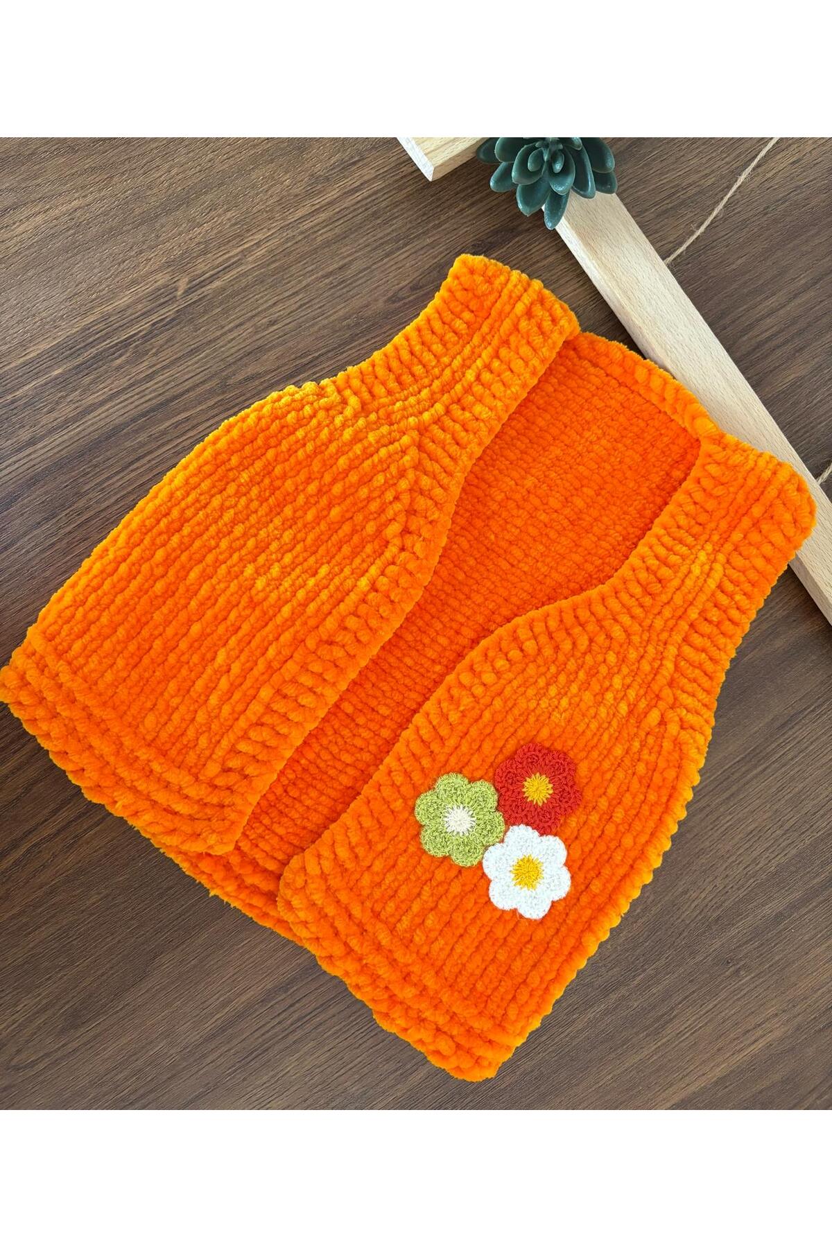 bebiktanem Çiçekli El Örgüsü Kadife Bebek Yelek fotoğrafı 3 (önizleme)