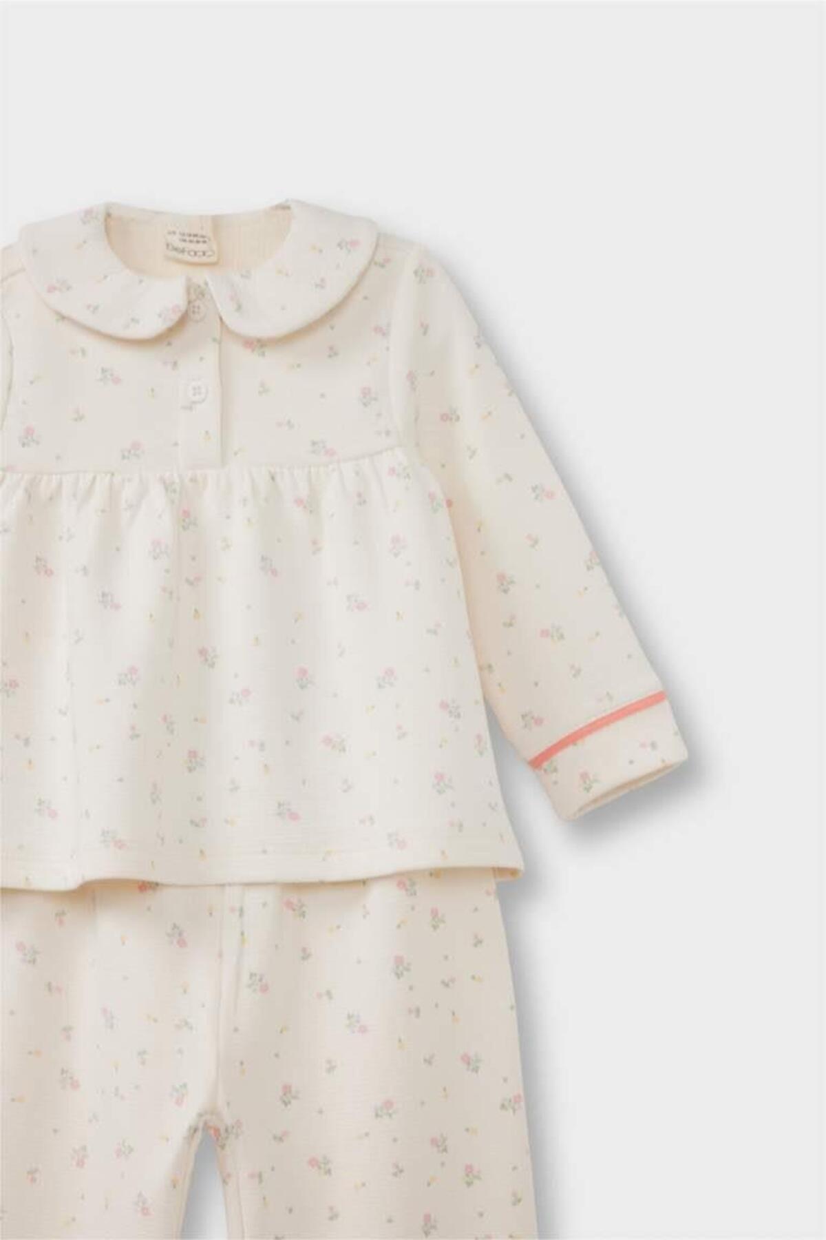 Defacto Kız Bebek Pijama Takımı Çiçekli Uzun Kollu Jakarlı Üst Uzun Alt (25 WN) fotoğrafı 3 (önizleme)