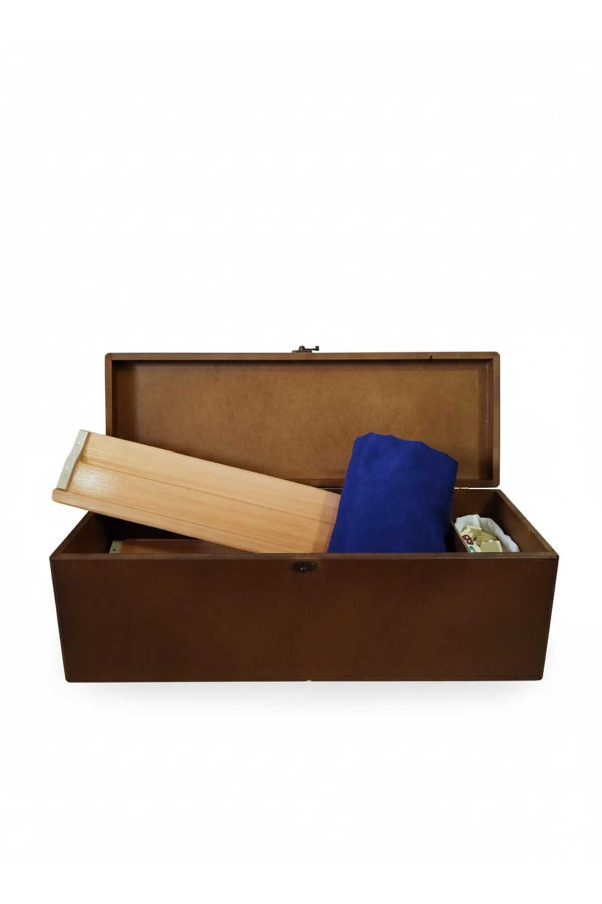 Güllü Ahşap Ahşap Kutulu - Ahşap Okey Takımı (Masa Örtülü)