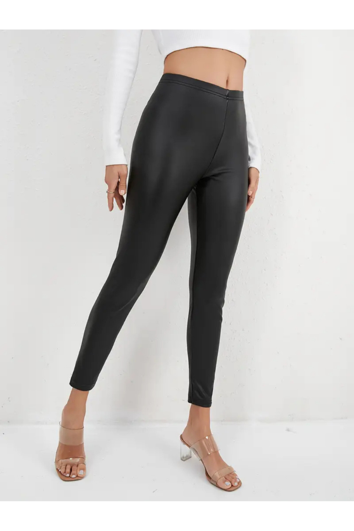 CAZZ SPORTS  DERİ GÖRÜNÜMLÜ PARLAK TAYT - YOGA - PİLATES - YOGA - FİTNESS - KOŞU - SPOR TAYTI - Görsel 3