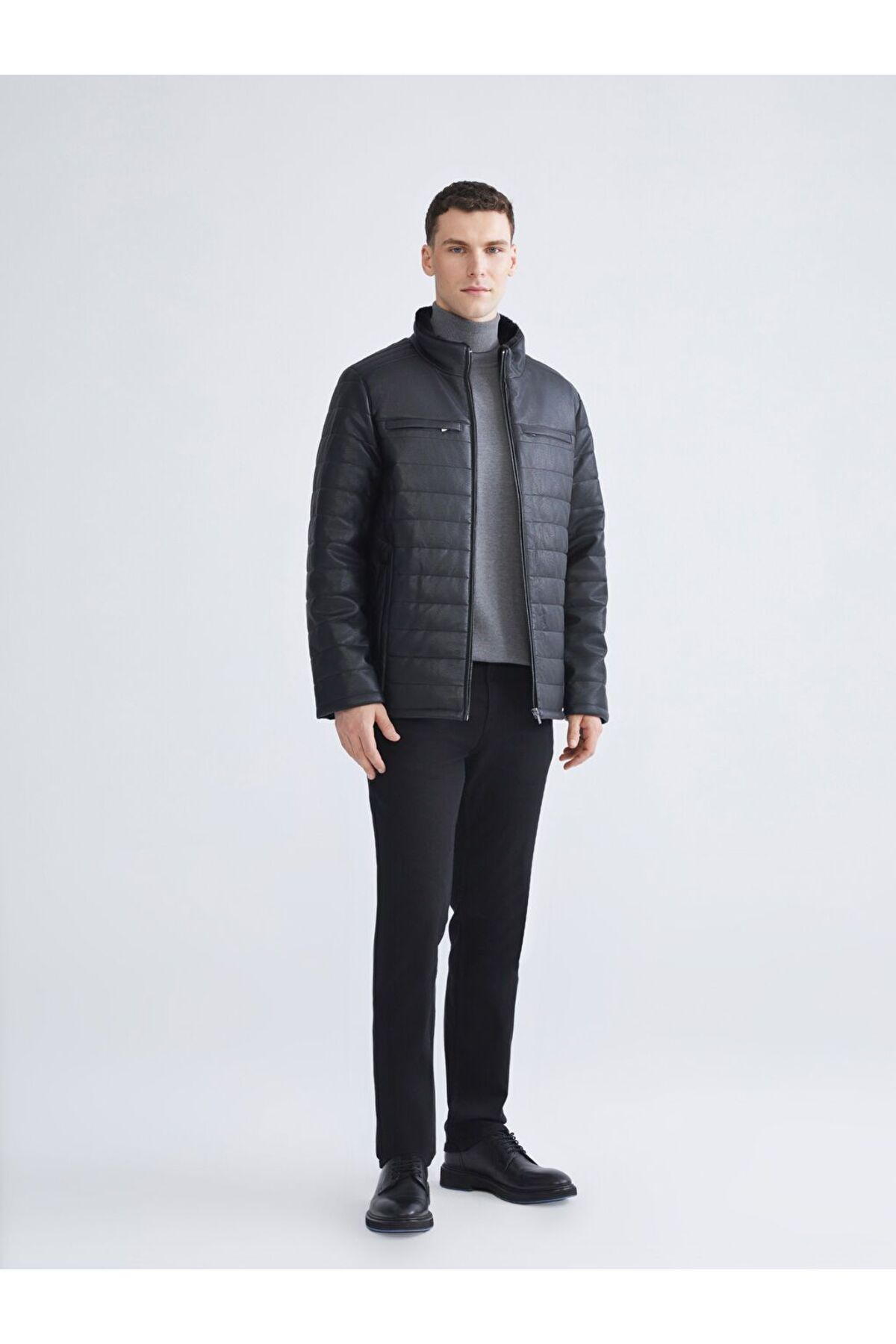 LC Waikiki  LCWAIKIKI Classic Standart Kalıp Dik Yaka Erkek Deri Görünümlü Mont - Görsel 2