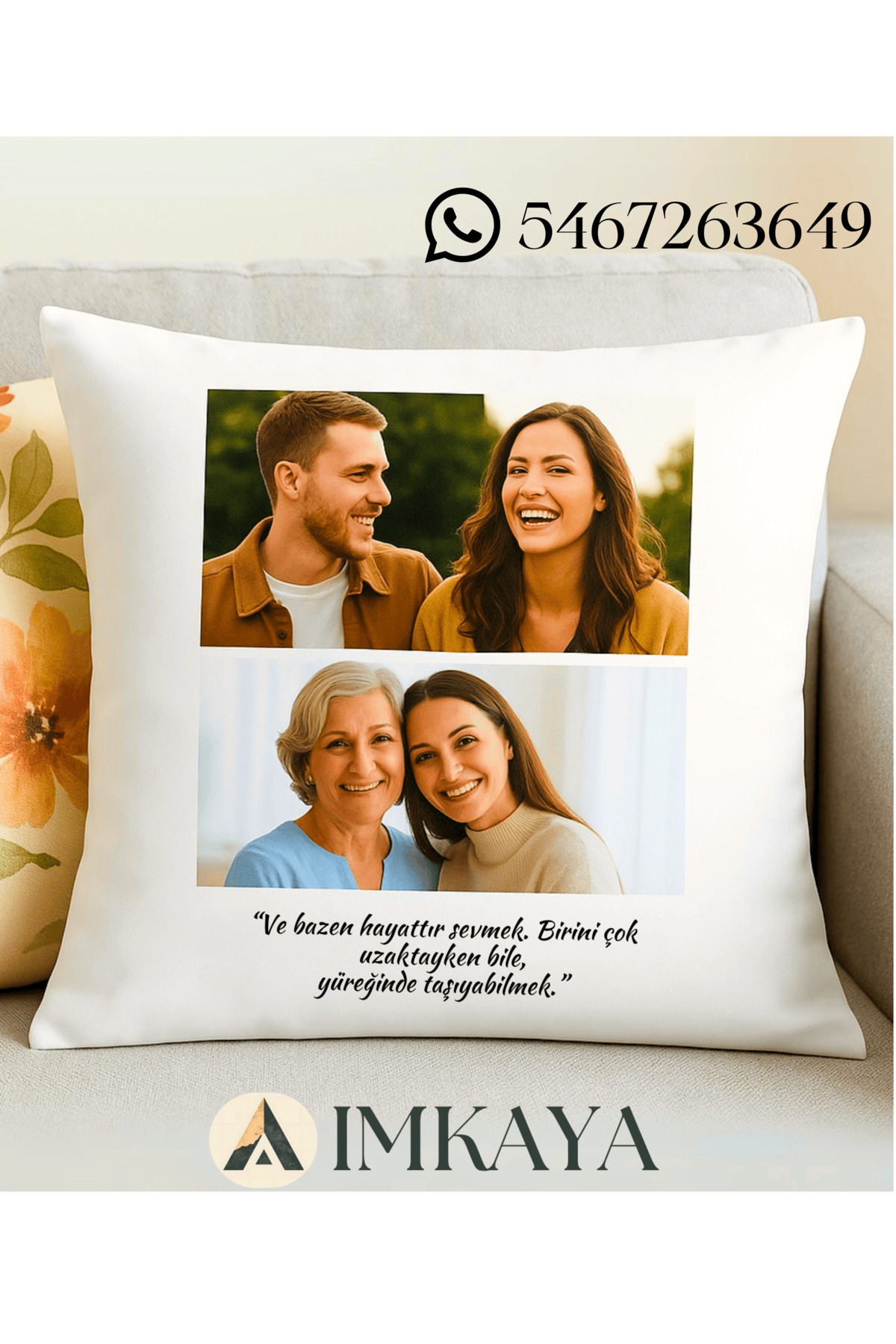 imkaya Kişiye Özel 40x40 Yastık 1.Kalite Boncuk Elyaf Doludur. Sevgili Özel Gün Hediyesi - Hediye