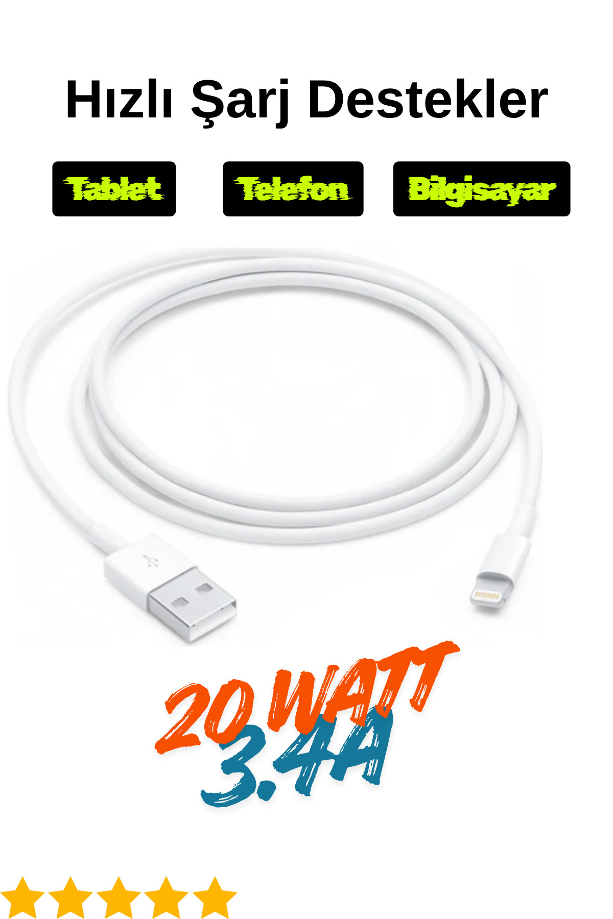 HerbiCesit Iphone Tüm serilere Uyumlu Hızlı Şarj Kablosu