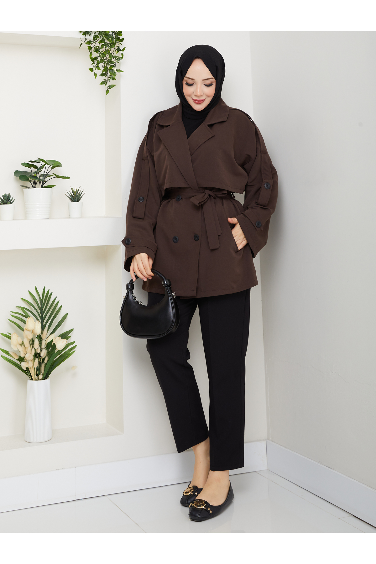 RACE FASHİON Düğme Detaylı Kemerli Oversize Trençkot RC853107 görsel 4