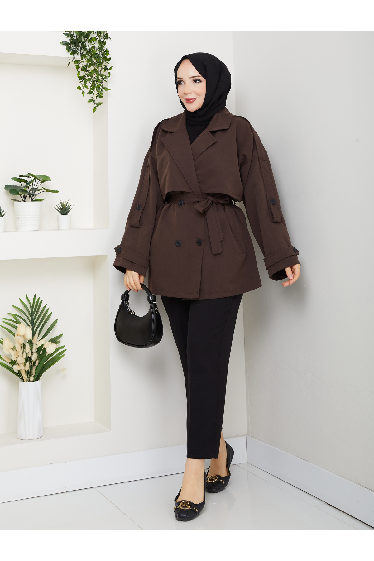 RACE FASHİON Düğme Detaylı Kemerli Oversize Trençkot RC853107 görsel 2