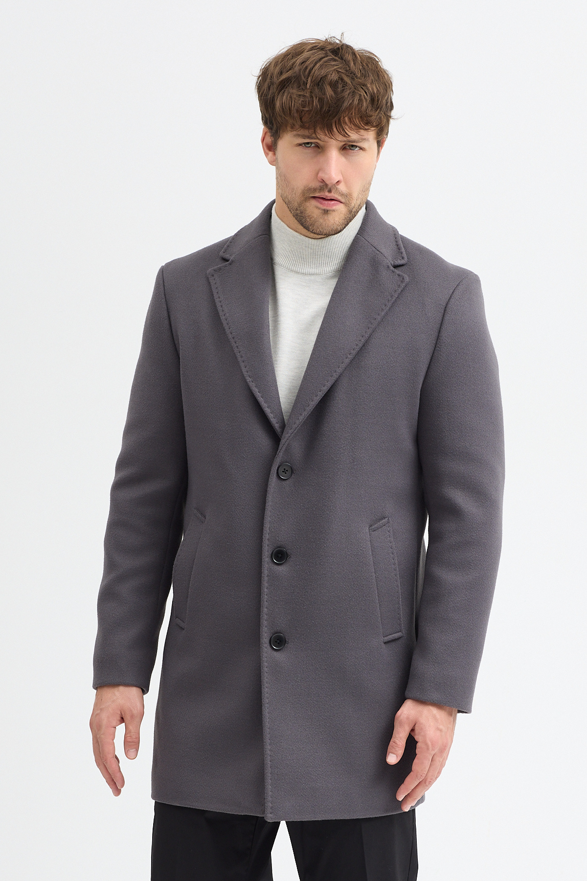 فراپلی کاپشن کشمیری اسلیم فیت یقه خاکستری مردانه Grande