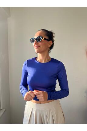 Dresslabtr Uzun Kollu İç Göstermeyen Bisiklet Yaka Yumuşak Dokulu Body