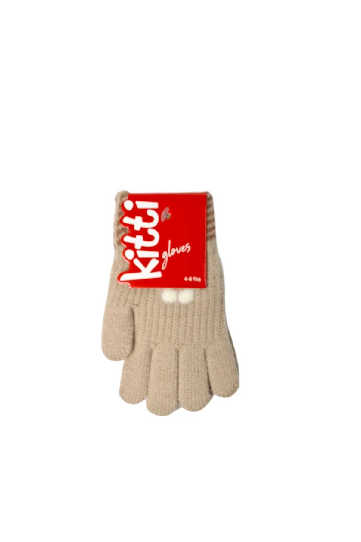Kitti Spteks 4-8 Yaş Kız Çocuk Bej Renk Çiçek Desenli Kışlık Örme Eldiven fotoğrafı 5 (önizleme)
