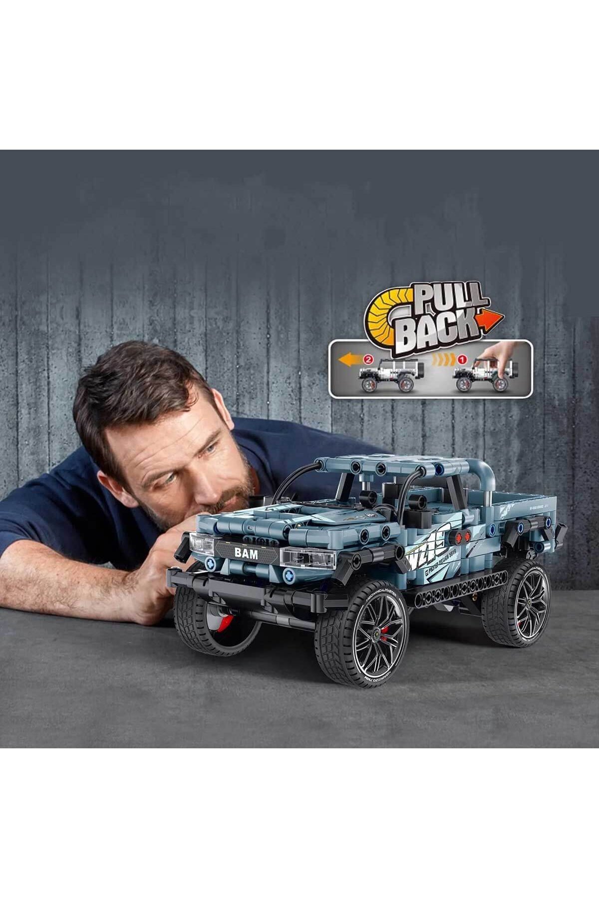 ماشین اسباب‌بازی شاسی‌بلند ساختنی قطعه آبی – ۴۶۳ تکه، کشیده و رها کن