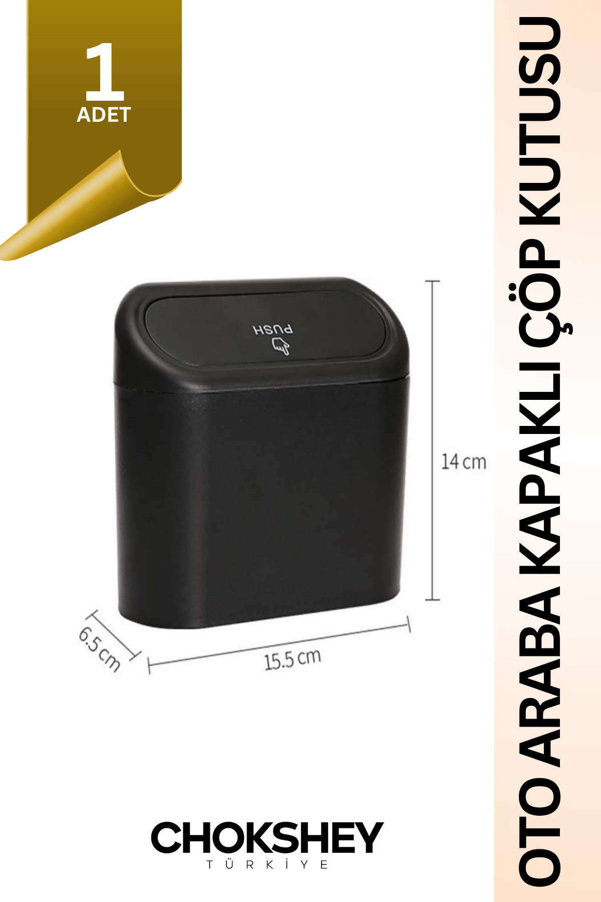 Onba Oto Araba Çöp Kutusu Siyah – Kapaklı Organizer & Kompakt Araç İçi Çöp Kovası- 1 Adet