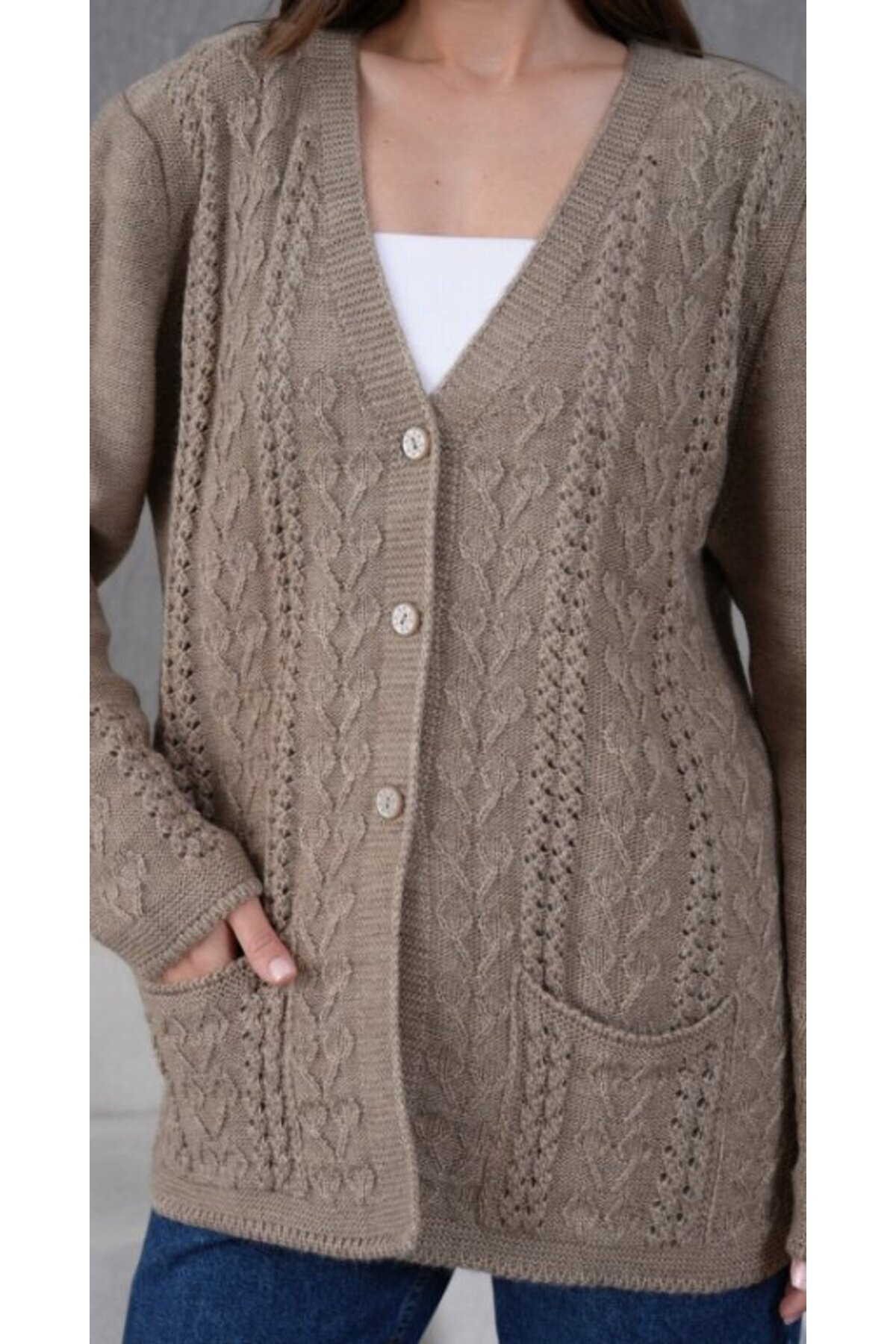 Fresh&Moda Kadın Anne Büyük Beden Zincir Çiçek Motifli Hırka