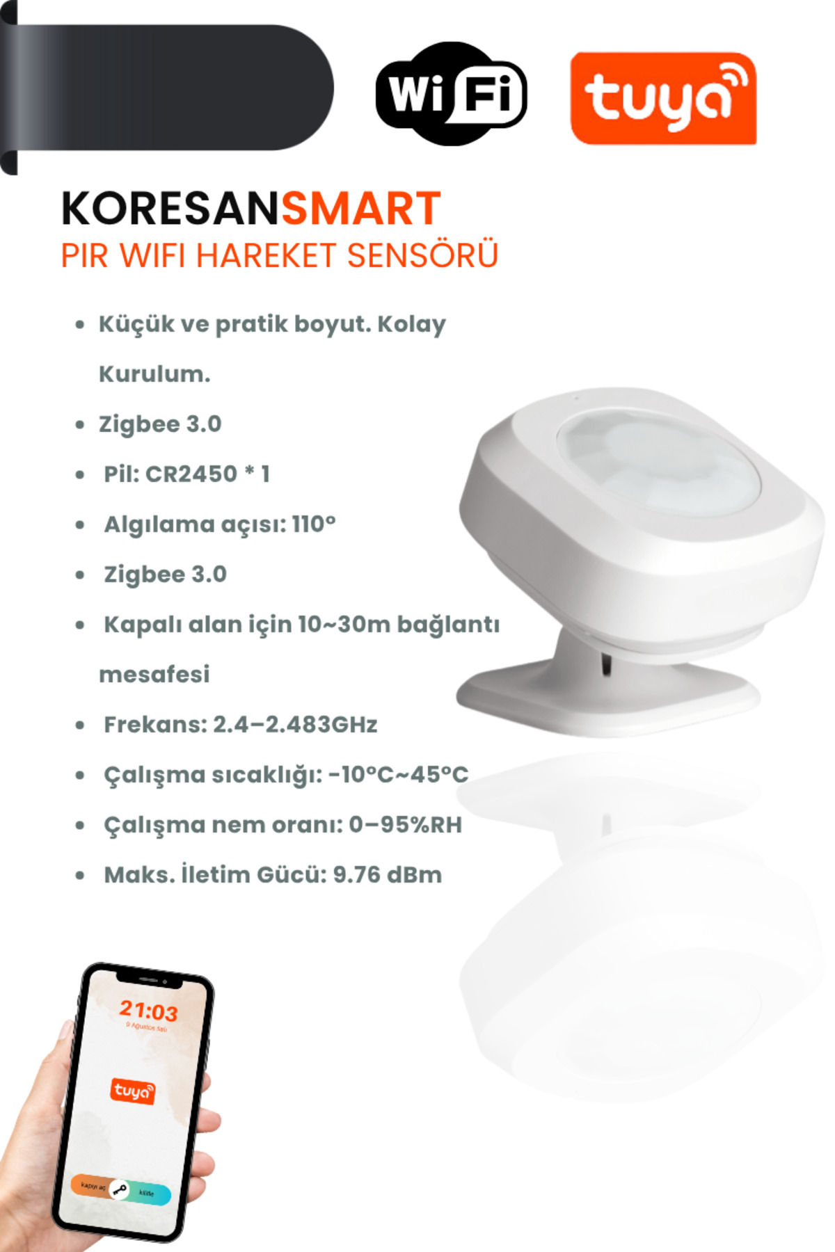 koresan Tuya PIR Wifi Hareket Sensörü AAA pilli
