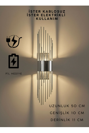 Sdlight Krom Gümüş Pilli ve Elektrikli Modern Lüks Duvar Aplik Sarkıt