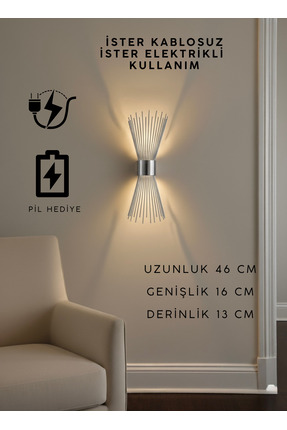 Sdlight Gümüş Krom Pilli ve Elektrikli Modern Lüks Aplik Kirpi Model