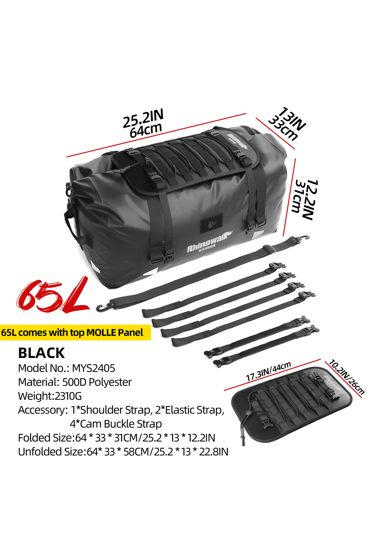 Rhinowalk MYS2405 Su Geçirmez Motosiklet Duffel Çanta 65Lt – Kuyruk Çantası