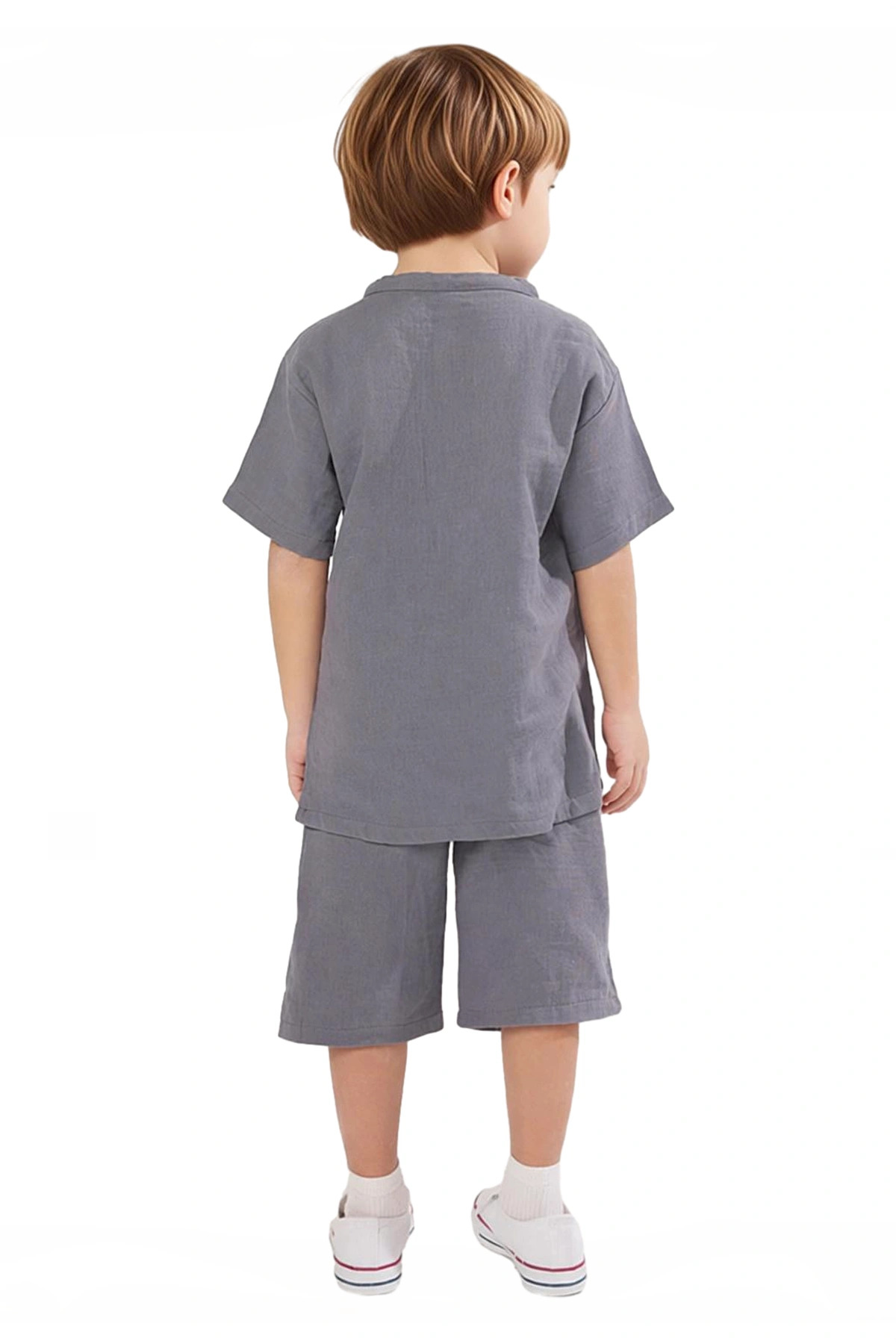 Erkek Çocuk Pamuklu Örme Bisiklet Yaka Kısa Kollu T Shirt ve Şort Takımı Kaliteli Şık Rahat