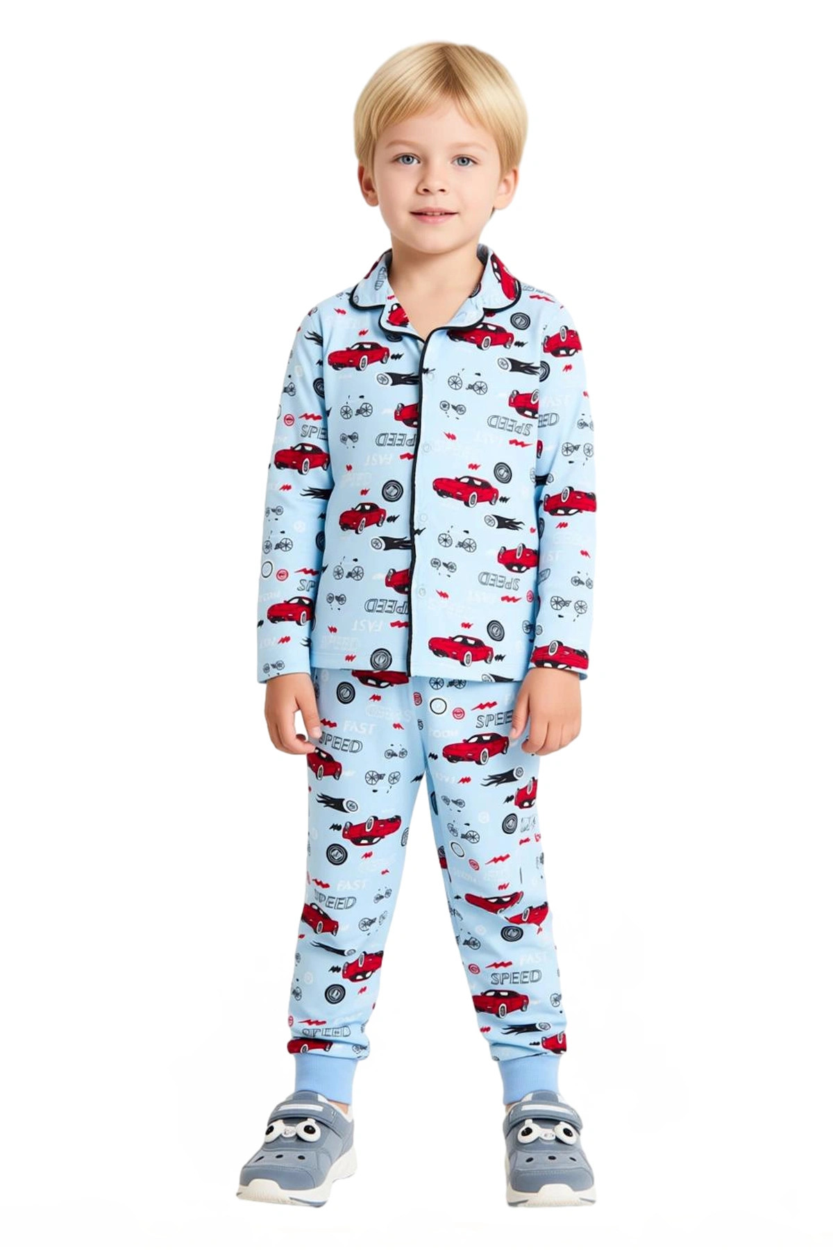 Erkek Çocuk Alt-Üst Baskılı Uzun Kollu Pijama Takımı Konforlu Geceler İçin İdeal Seçim Kaliteli Şık