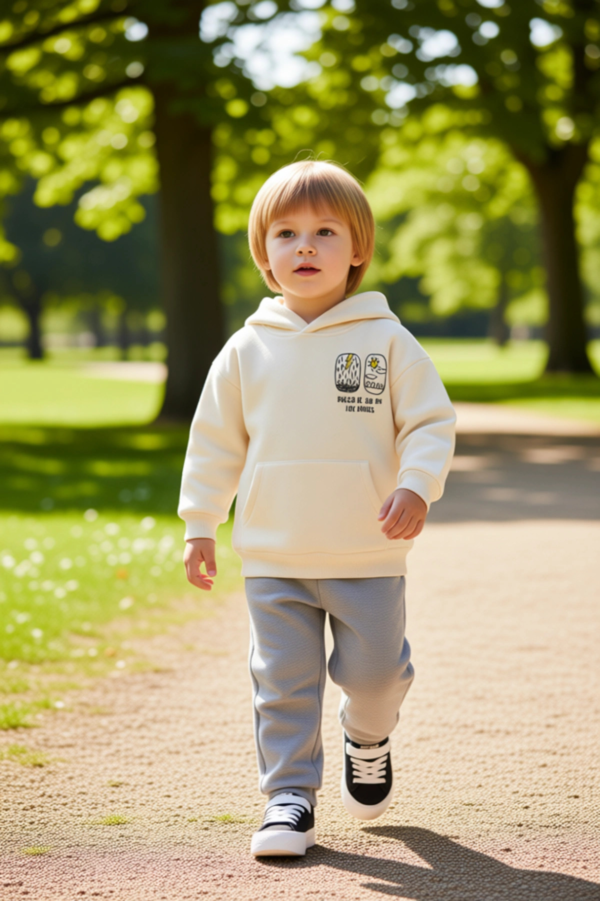 Erkek Çocuk Alt-Üst Kapüşonlu Polar Sweatshirt ve Eşofman Altı Takımı Kaliteli Şık Rahat