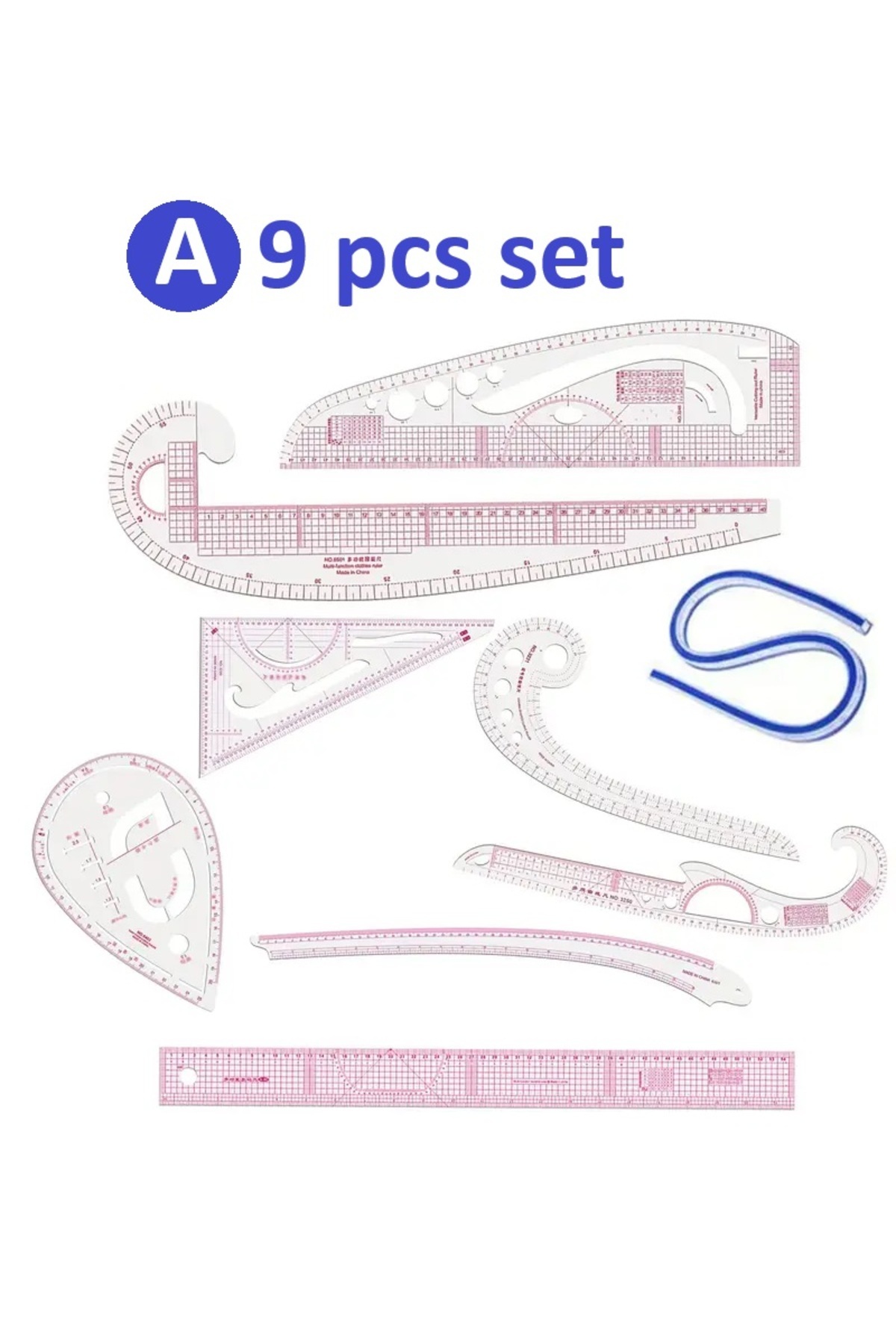 BGA A model 9 pcs fransız terzi cetveli dikiş moda tasarım çizim cetvel gönyesi