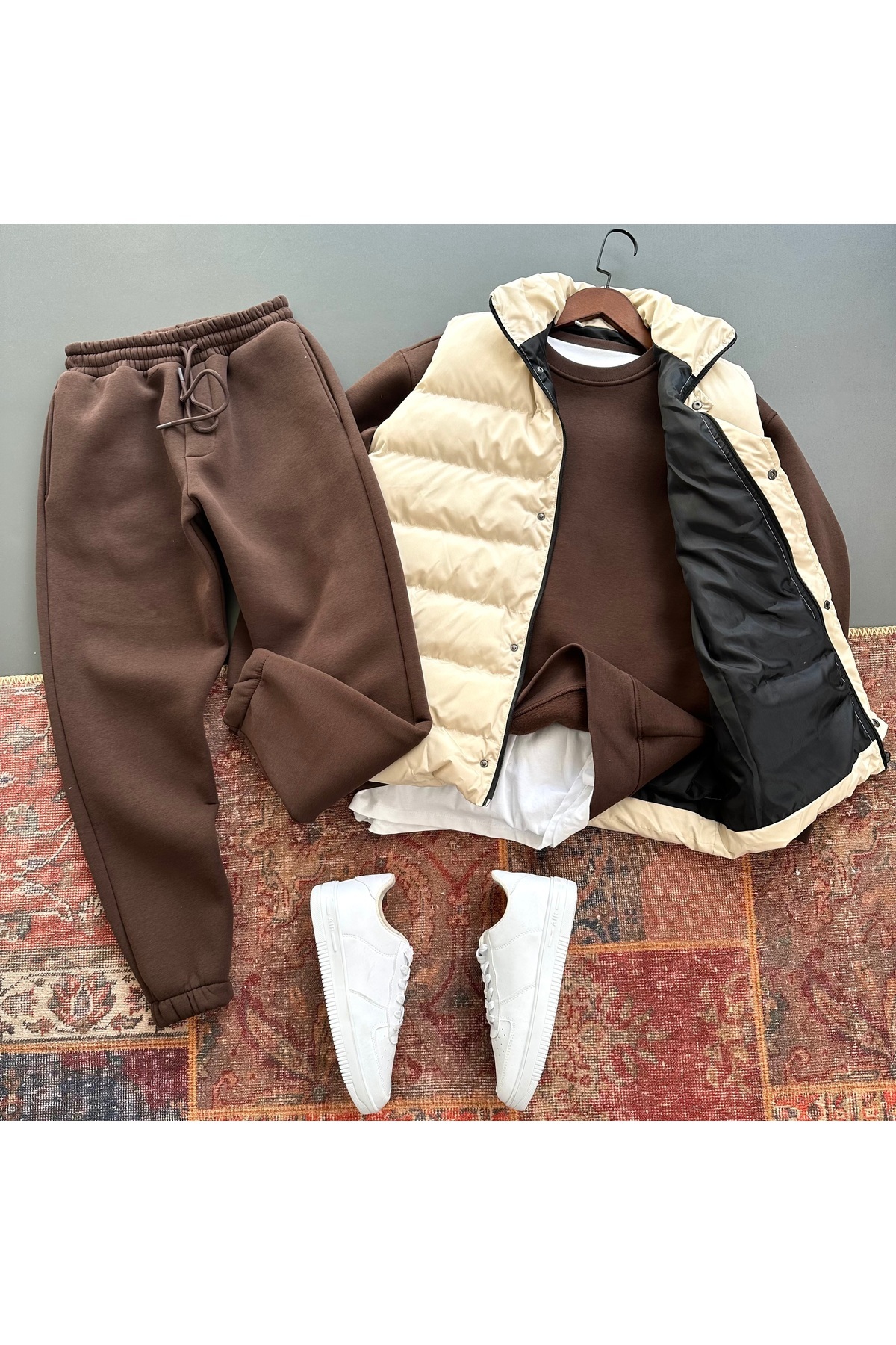 tiggirmoda Надуваема жилетка и комплект от дебел флис с 3 слоя за врата и гърба, 3 части