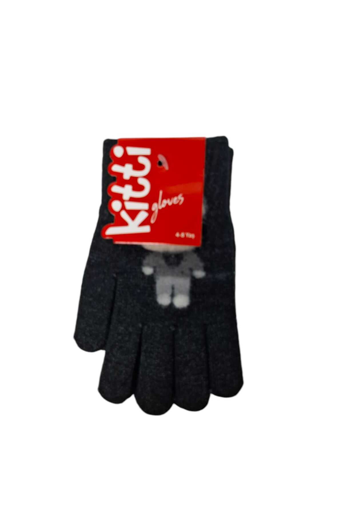 Kitti Spteks 4-8 Yaş Erkek Çocuk Antrasit Renk Ayıcık Figürlü Kışlık Örme Eldiven fotoğrafı 2 (önizleme)