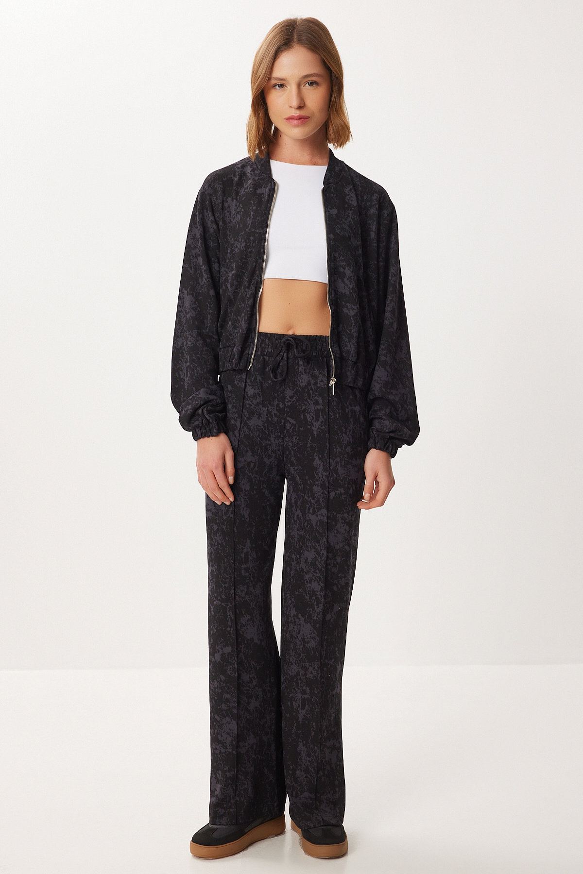 Lovelyİstanbul Fermuarlı Desenli Alt-Üst Örme Takım LCI0053 SİYAH