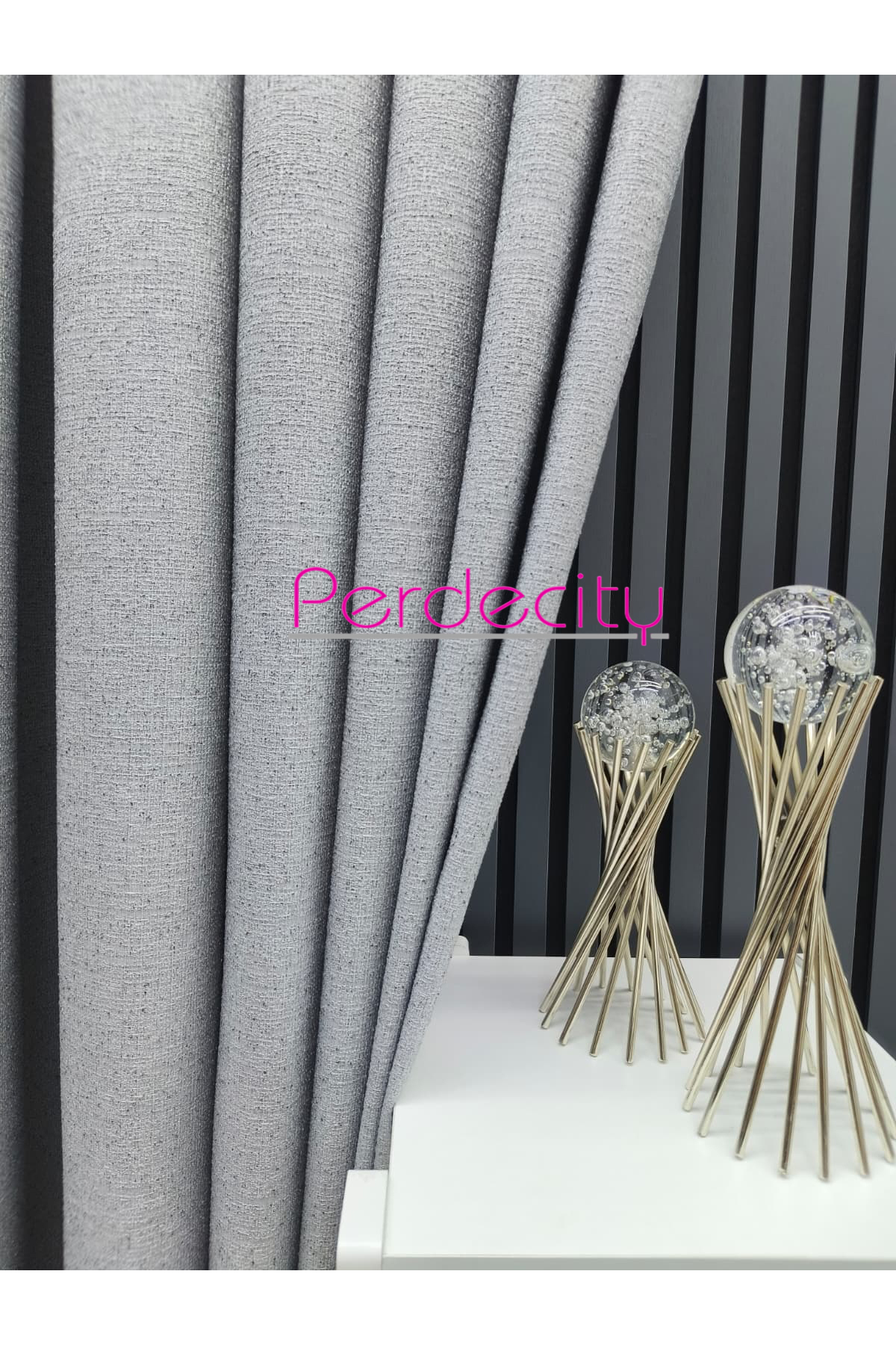 Bohemian Style Linen Look Gizia Grey Background Curtain STRAIGHT PLANTING (Without Piles ) Single Wing 19