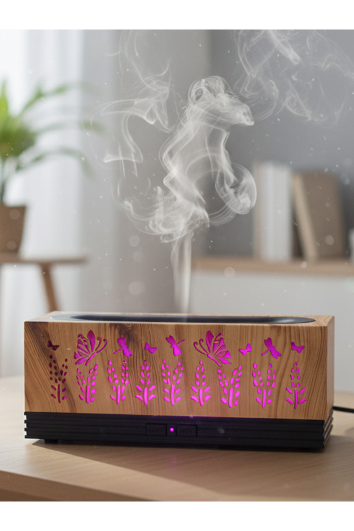 moryconcept Ahşap Desenli Işıklı Mini Masaüstü Aroma Difüzör USB ile Çalışan Buhar Nemlendirici ve Gece Lambası